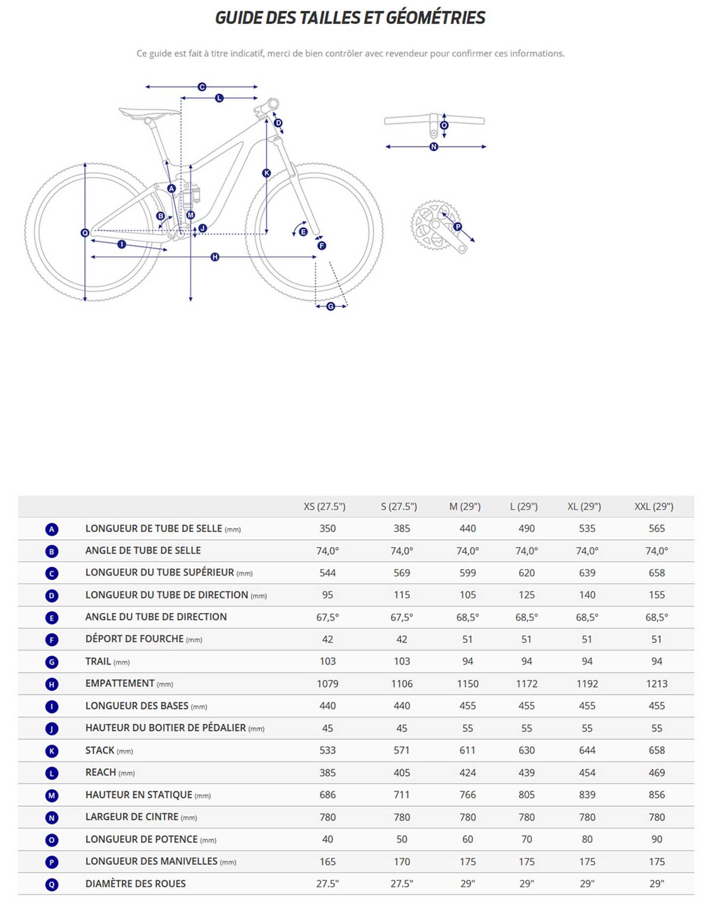 Guide de taille du velo Talon 3 année 2022